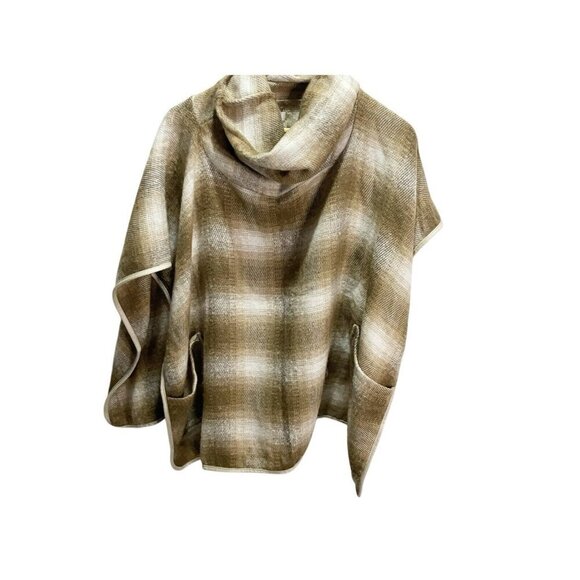 BCBGeneration Sweaters - BCBGeneration  Tan Plaid Turtleneck Poncho Cape NEW OS Winter